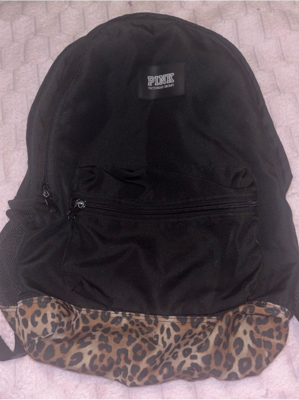 PINK Victoria's Secret Black Backpack with Leopard Print Base
